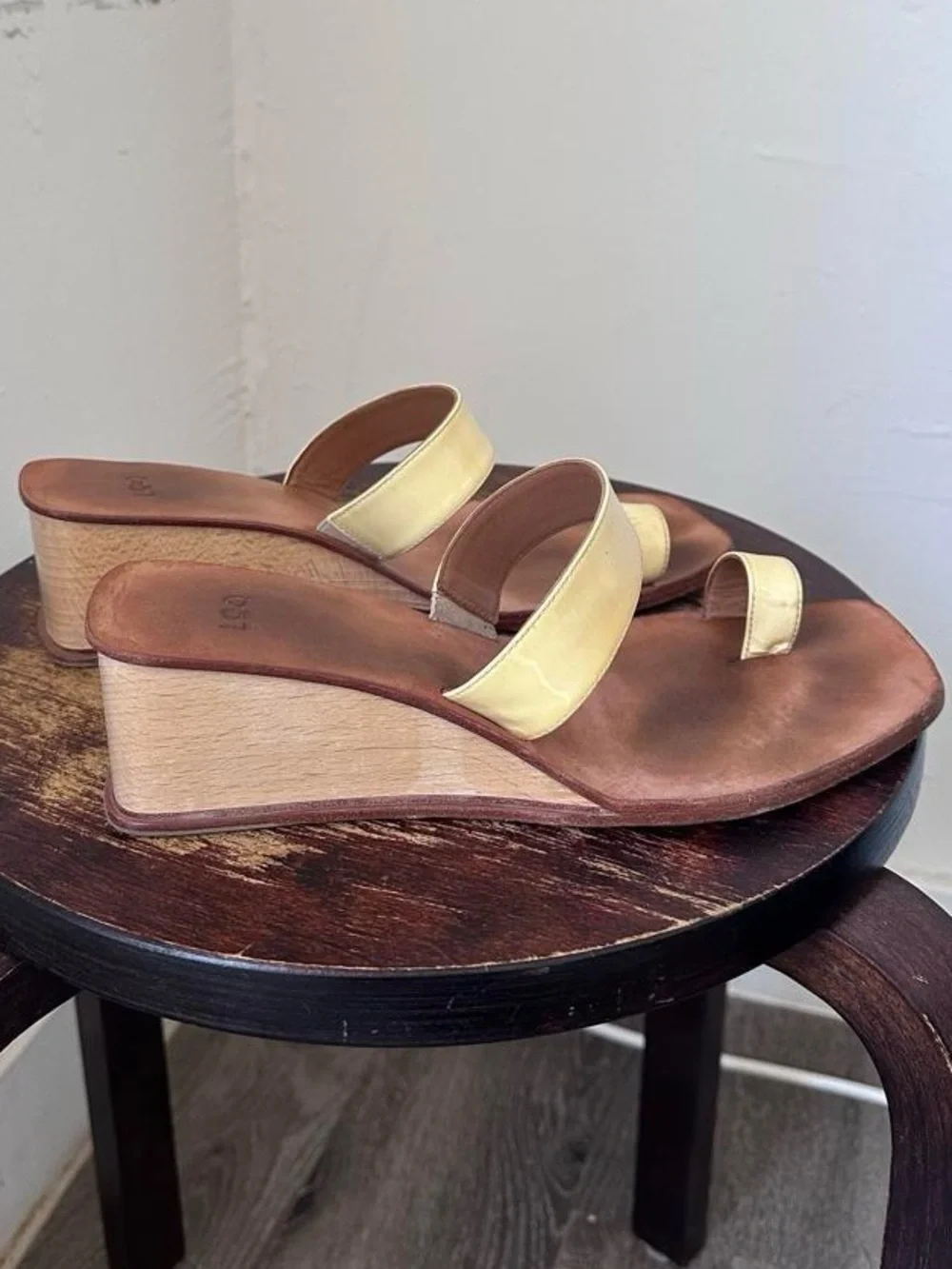 LoQ Yellow Patent Leather Wedge Sandals - Women's Slip-On